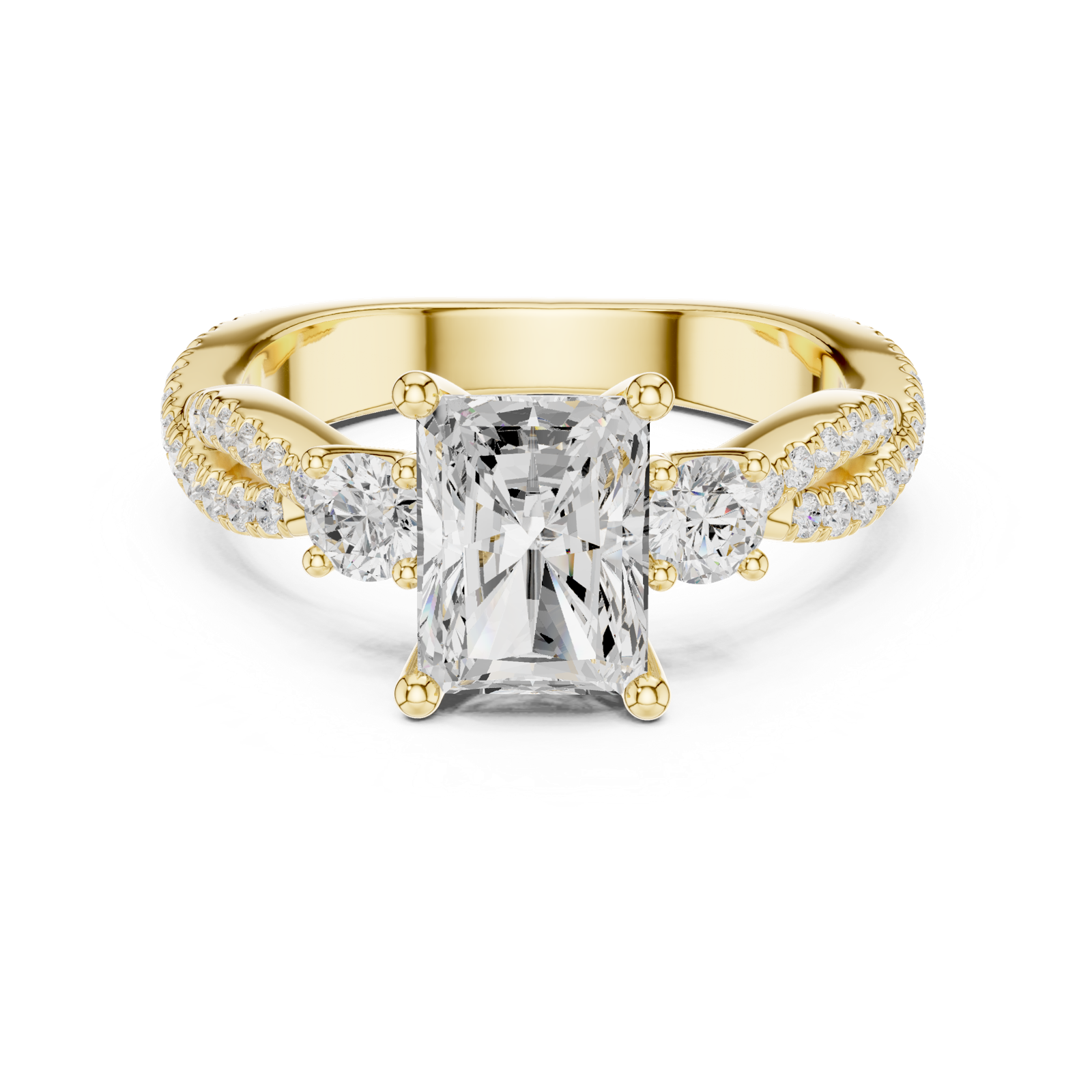 Gold Ring DDLR-281, Radiant center stone, Yellow Gold, view 4