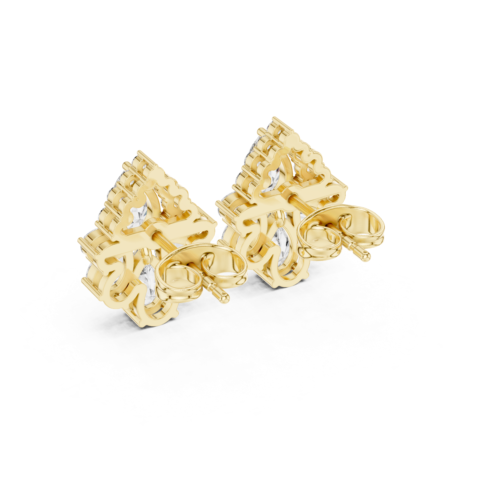 14K Solid Gold Lab Diamond Cluster Earrings, Yellow Gold, view 3