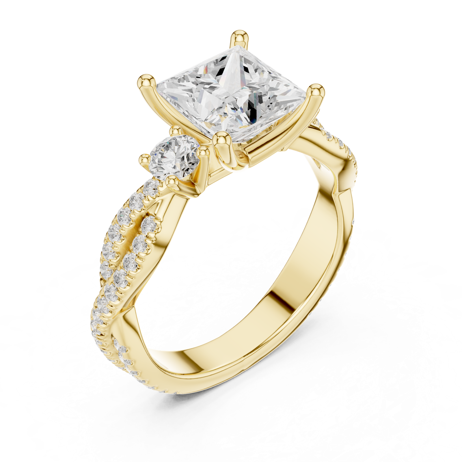 Gold Ring DDLR-281, Princess center stone, Yellow Gold, view 2