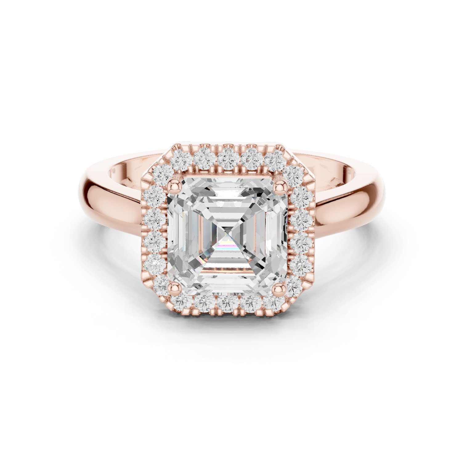 Gold Ring, Asscher center stone, Rose Gold