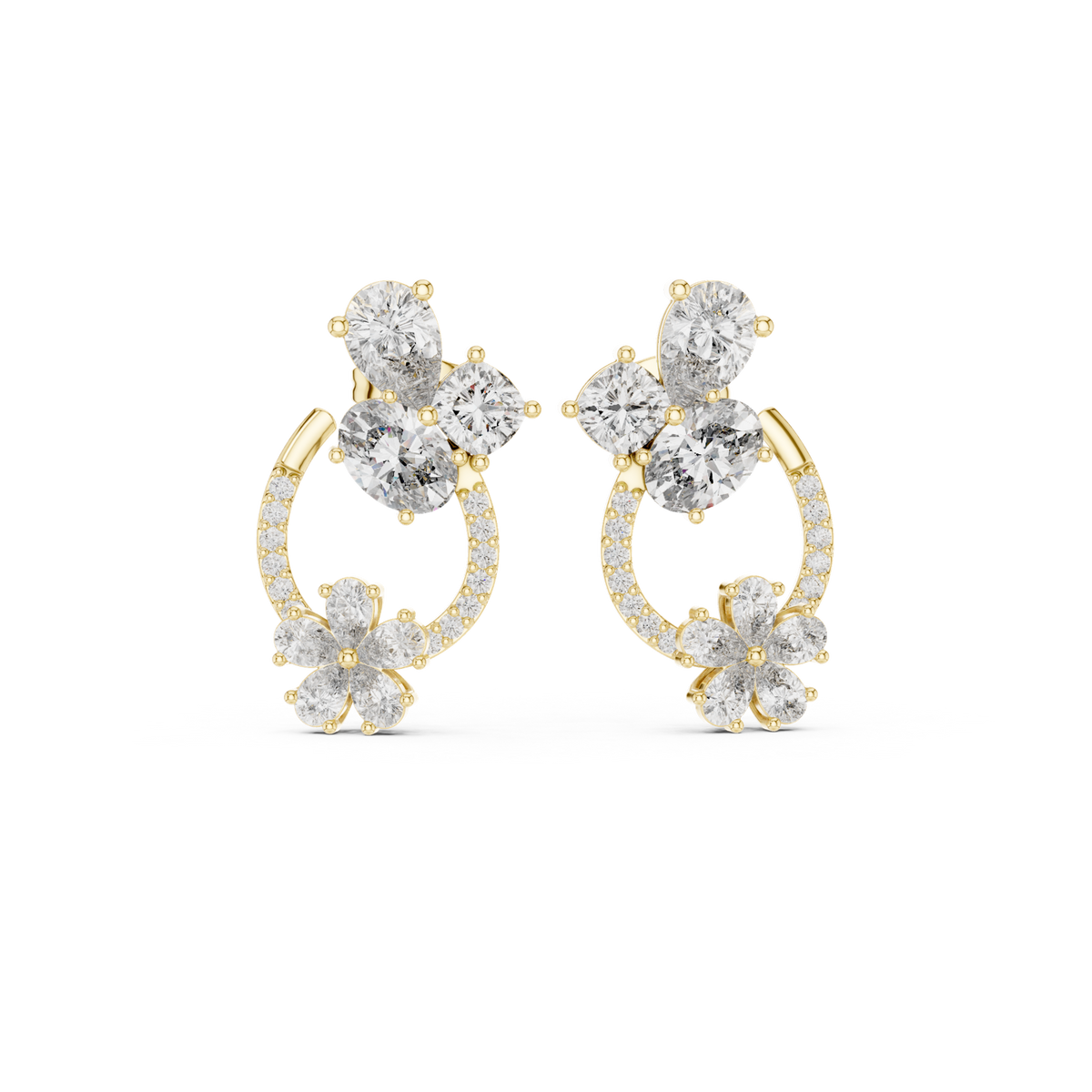 14K Solid Gold Lab Diamond Hoop Earrings, Yellow Gold