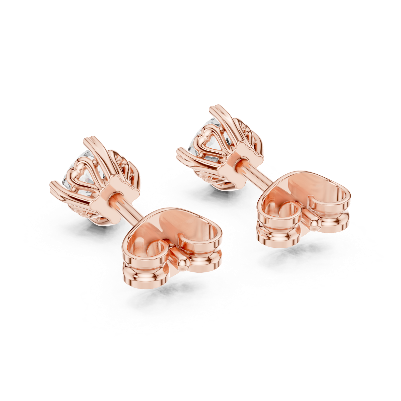 14K Solid Gold Lab Diamond Stud Earrings, Rose Gold, view 3