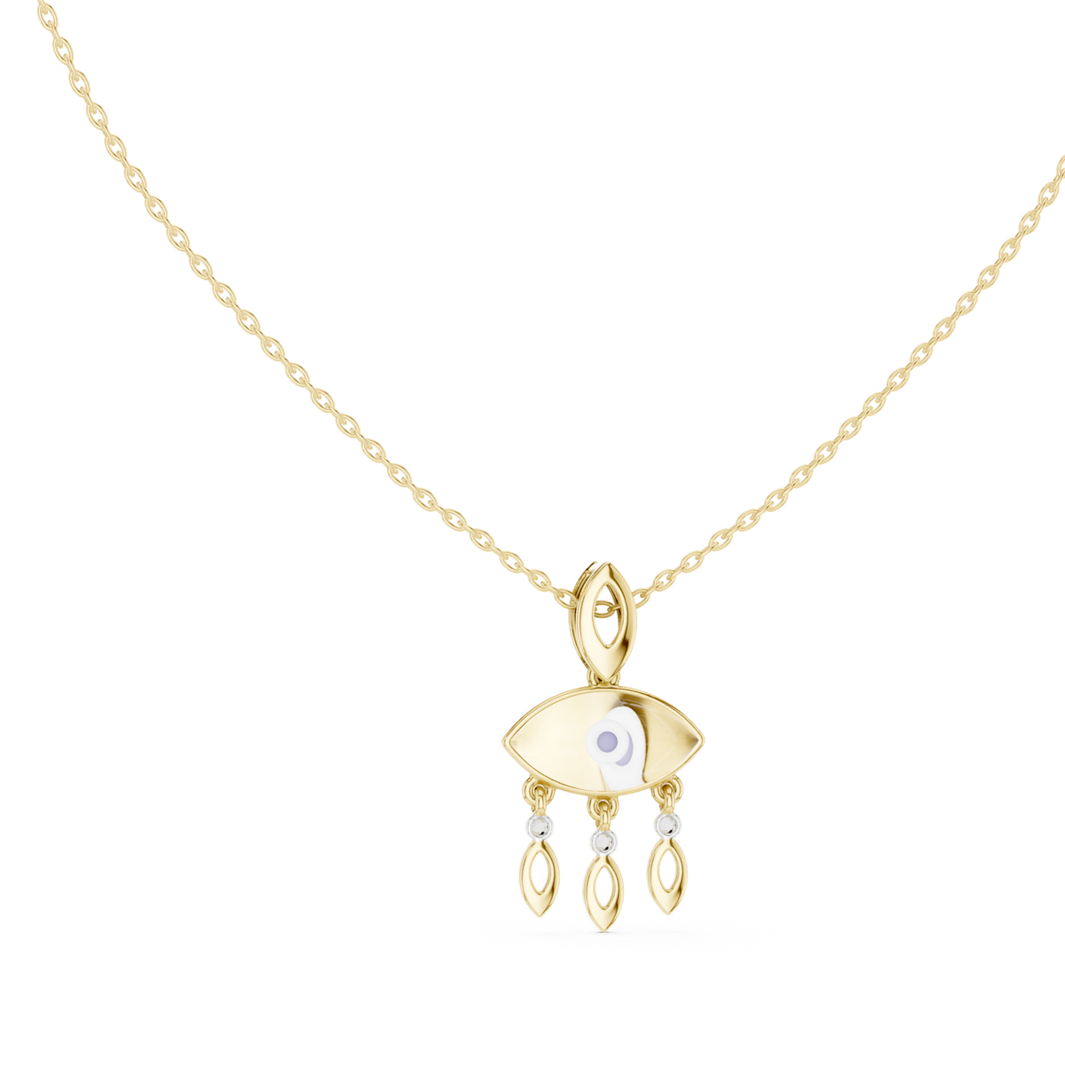 14K Solid Gold Lab Diamond Evil Eye Pendant Necklace, Yellow Gold, view 1
