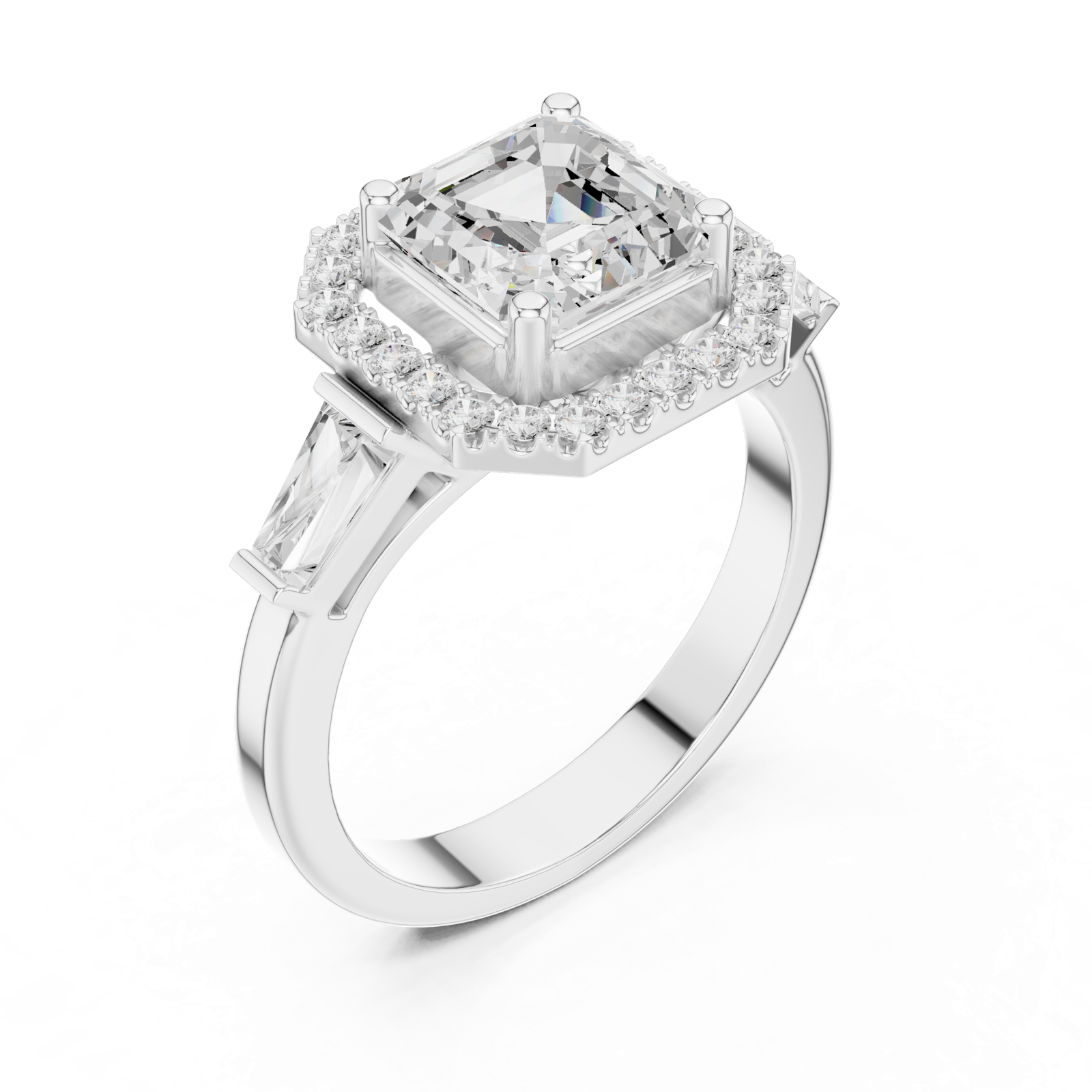 Gold Ring, Asscher center stone, White Gold, view 2