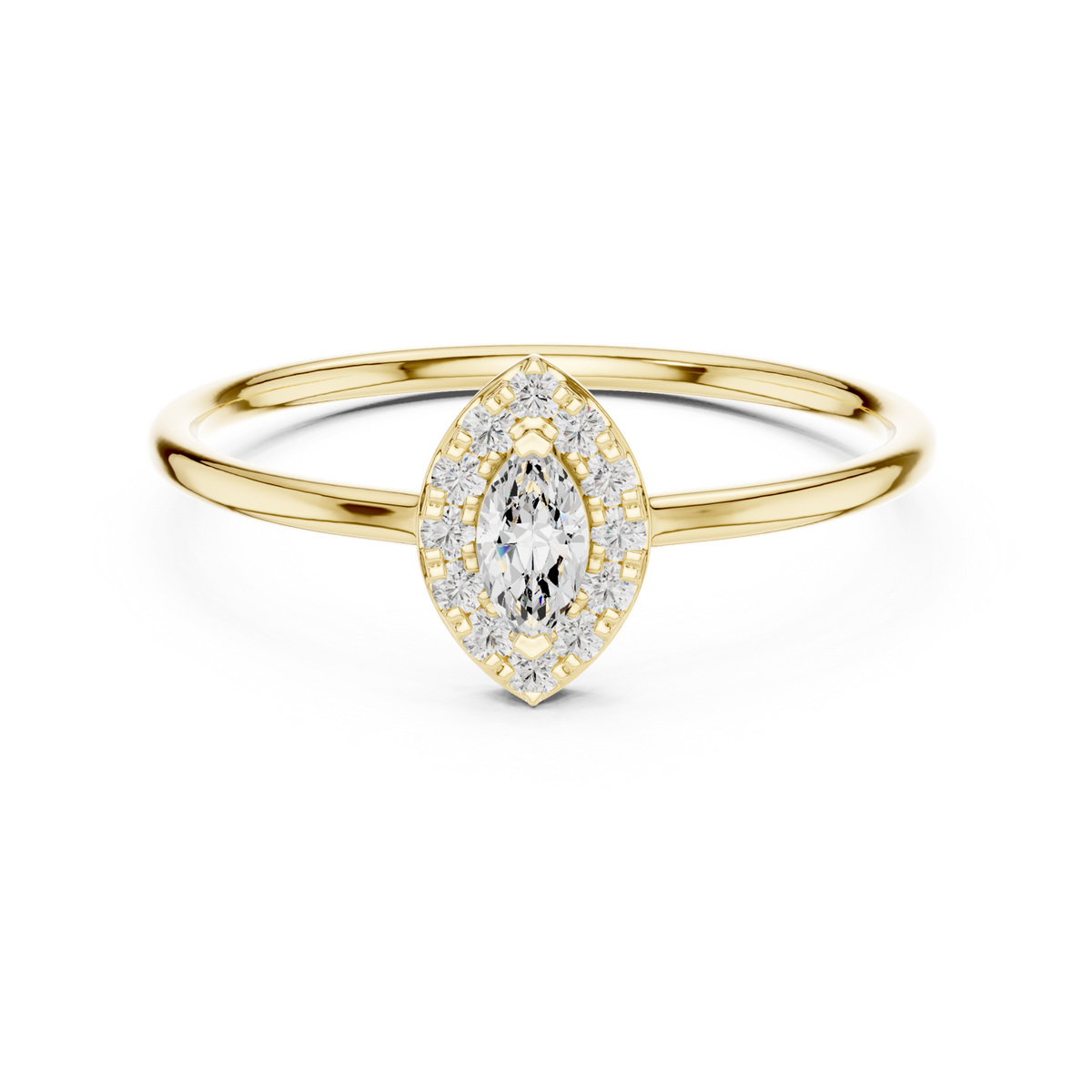 14K Solid Gold Lab Diamond Halo Ring, Yellow Gold