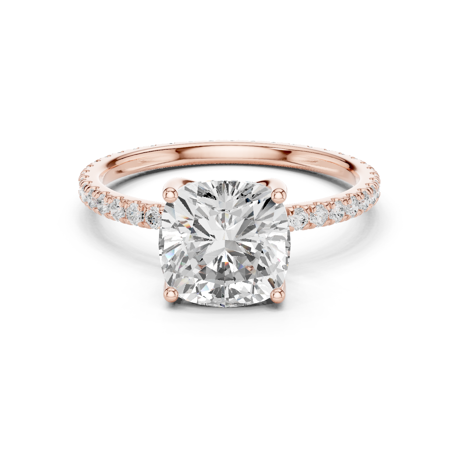 Gold Jewelry, Cushion center stone, Rose Gold