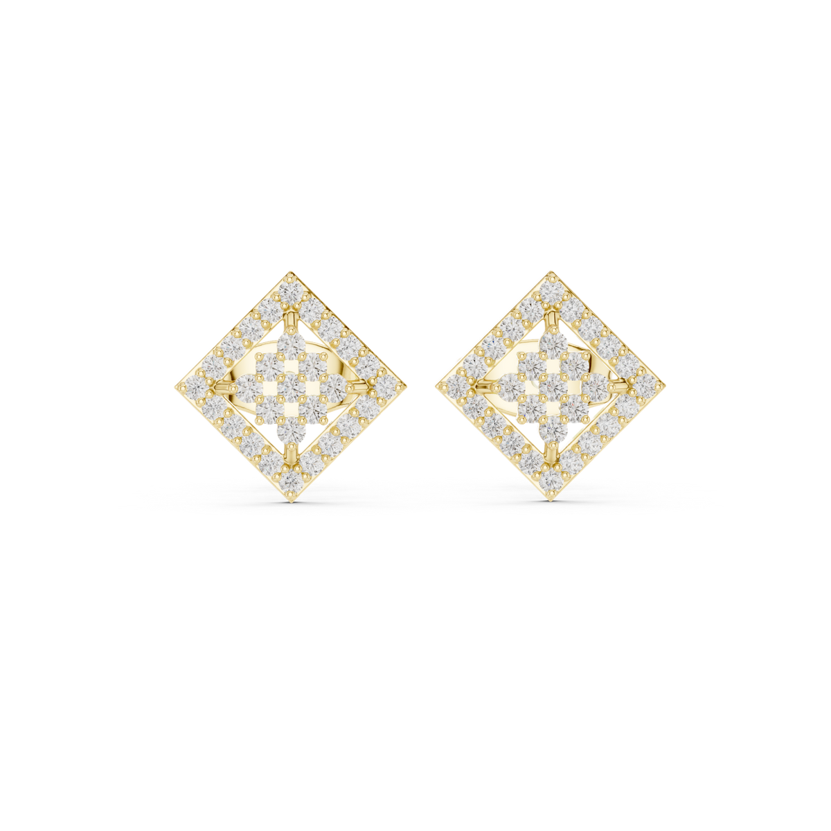 14K Solid Gold Lab Diamond Cluster Earrings, Yellow Gold