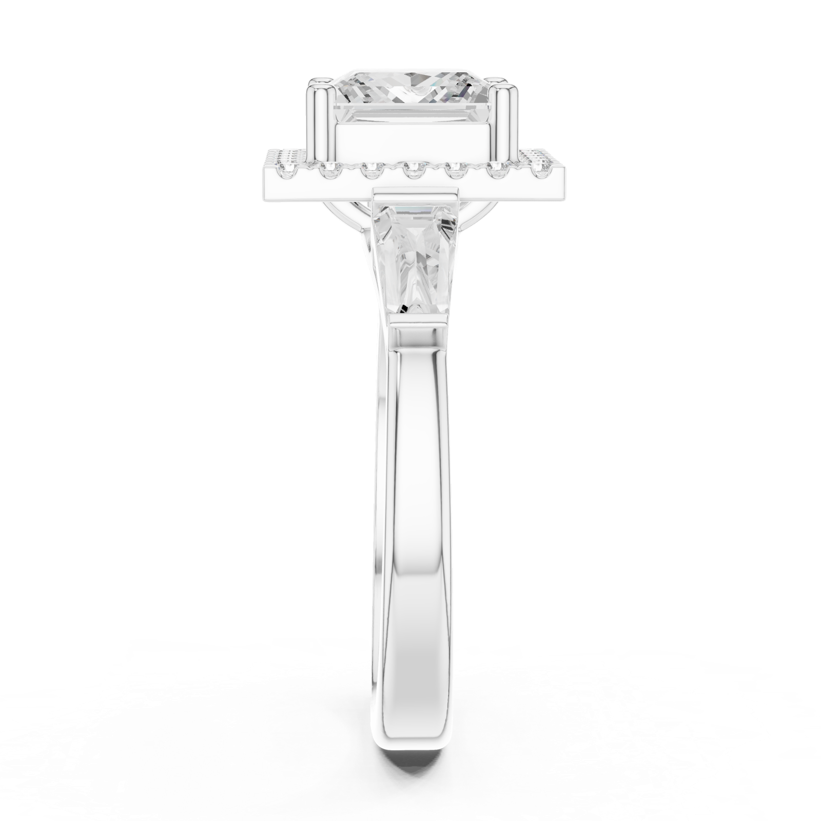 Gold Ring DDLR-342, Princess center stone, White Gold, view 3
