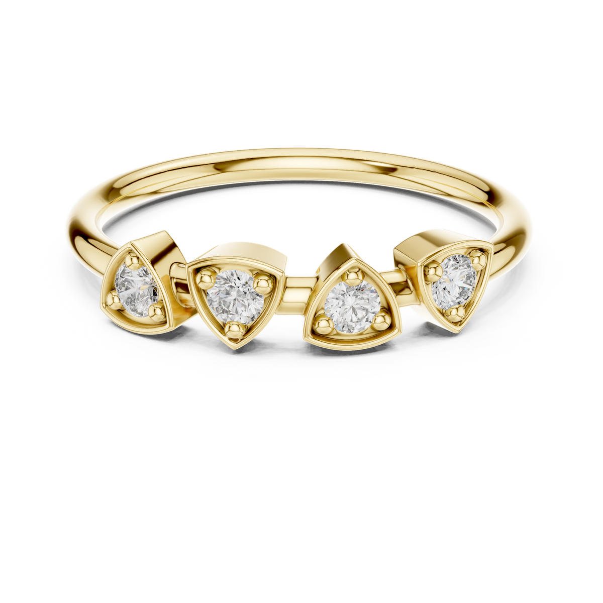 14K Solid Gold Lab Diamond Heart Band Ring, Yellow Gold