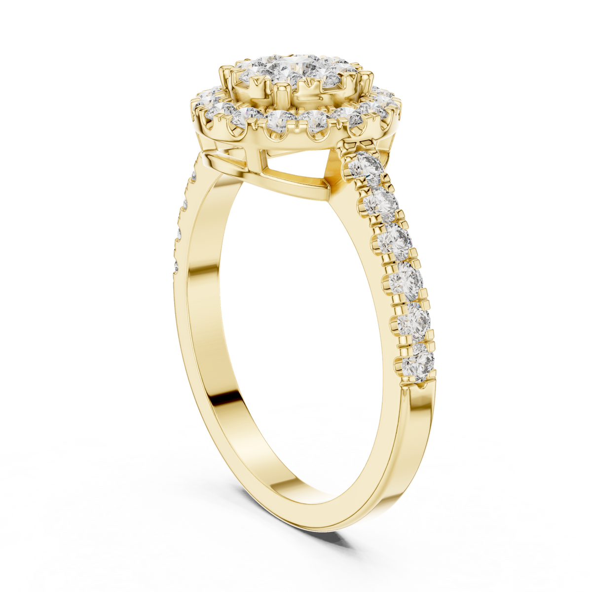 14K Solid Gold Lab Diamond Halo Ring, Yellow Gold, view 1