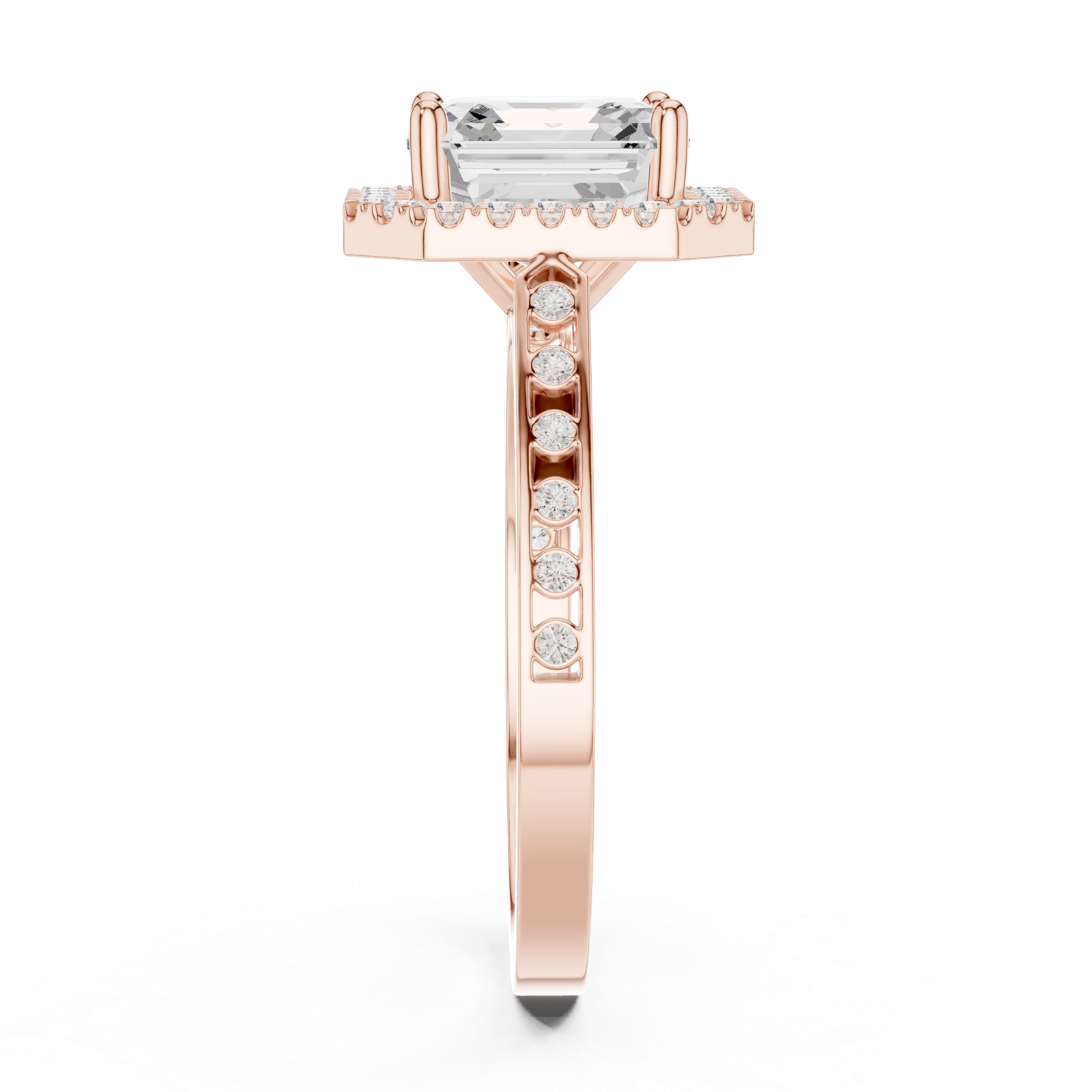 Gold Ring, Asscher center stone, Rose Gold, view 3