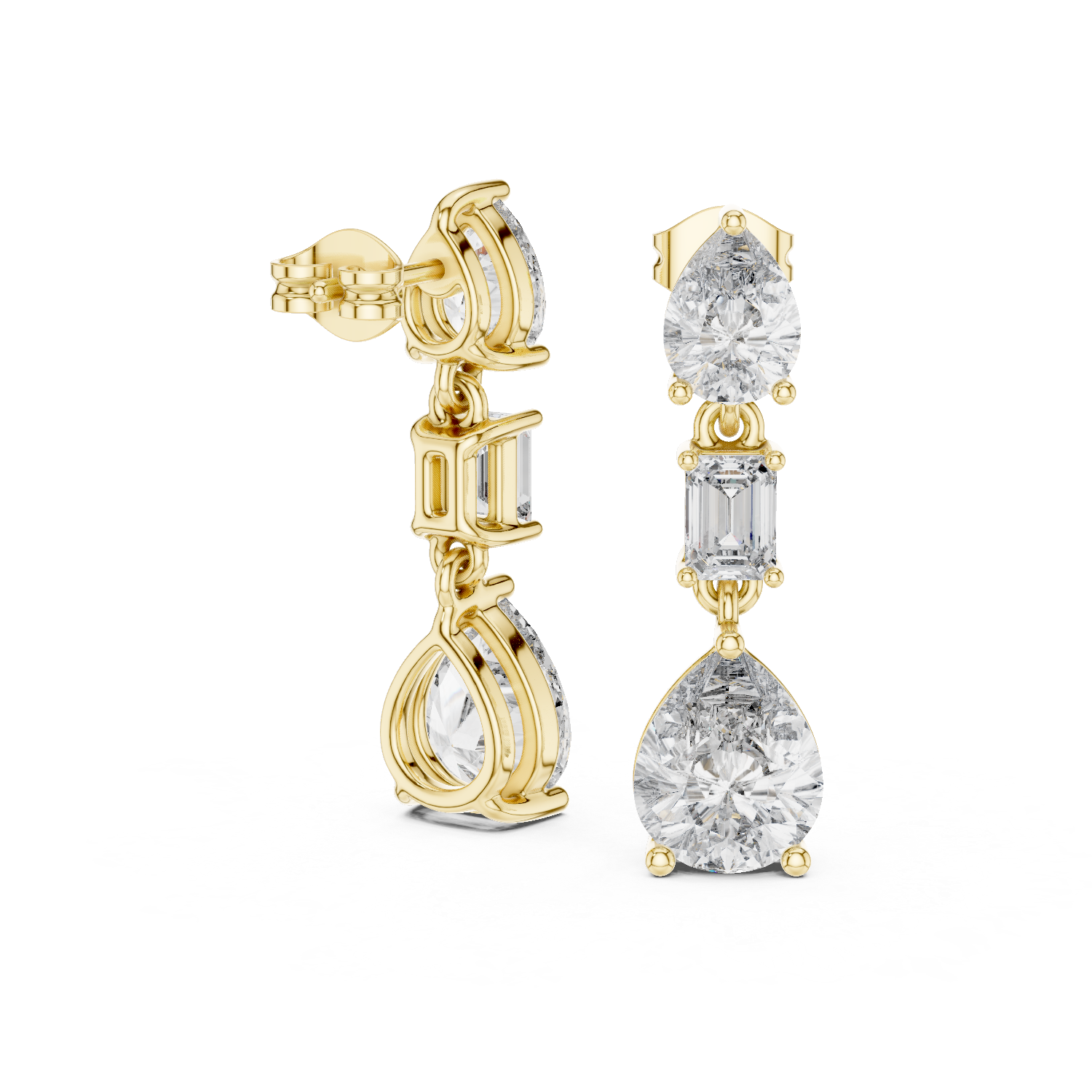 14K Solid Gold Lab Diamond Drop Earrings, Yellow Gold, view 1
