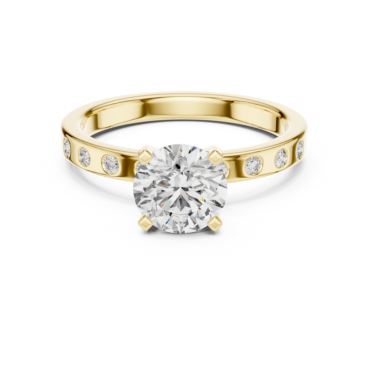 14K Solid Gold Lab Diamond Solitaire Ring, Yellow Gold