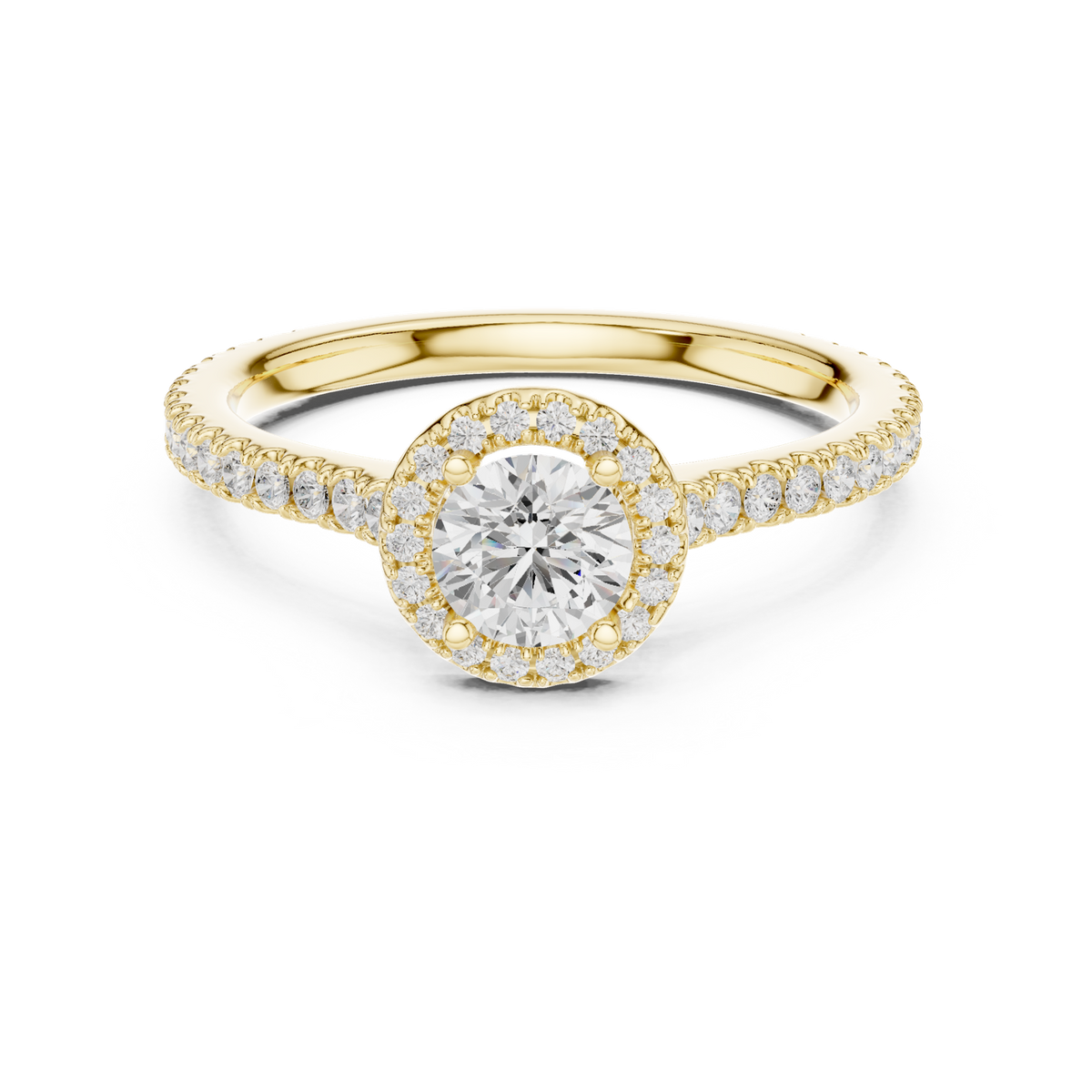 14K Solid Gold Lab Diamond Halo Ring, Yellow Gold