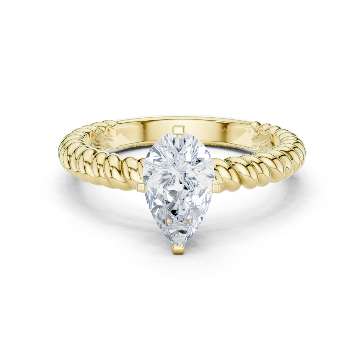 14K Solid Gold Lab Diamond Twist Ring, Yellow Gold