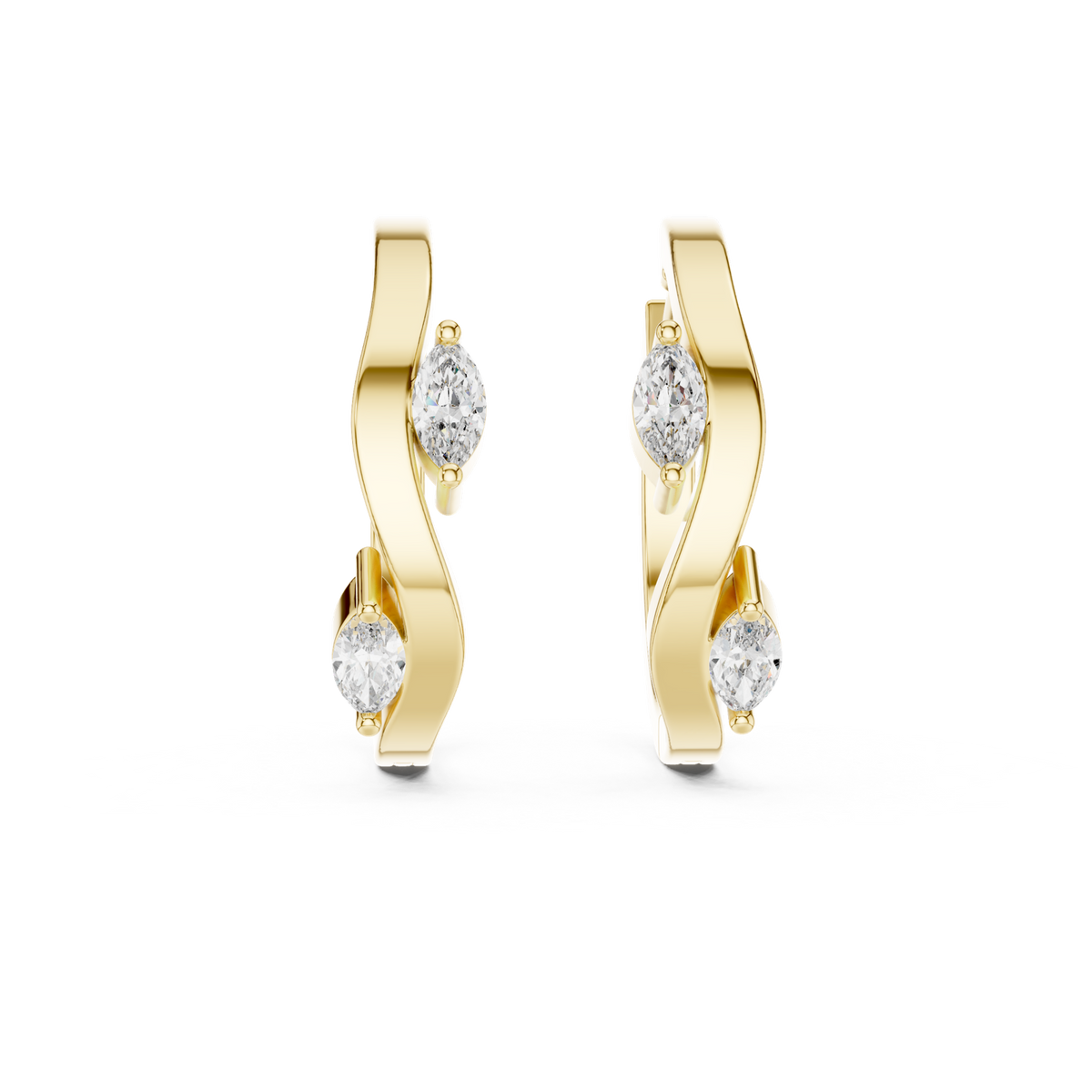 14K Solid Gold Lab Diamond Huggie Earrings, Yellow Gold