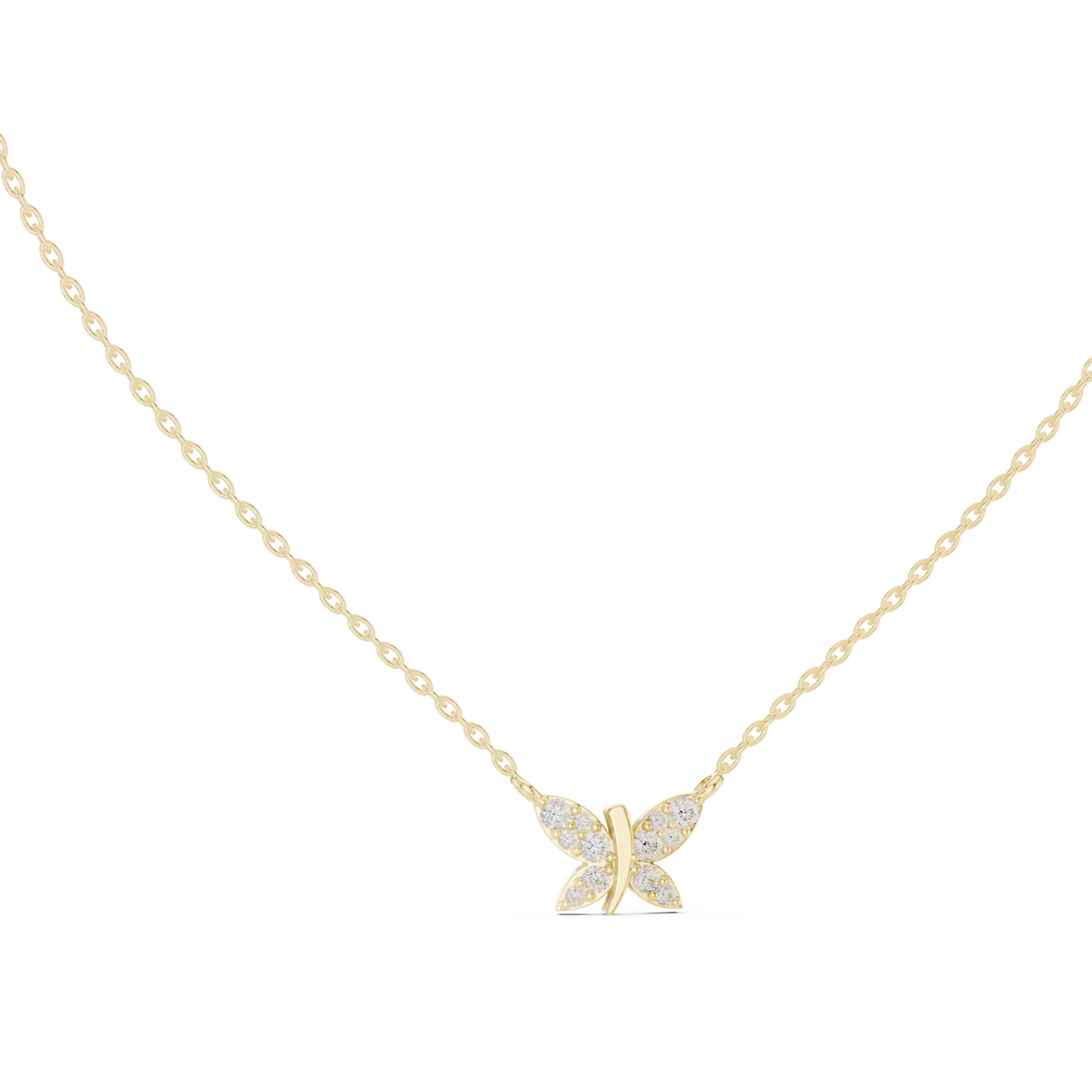 14K Solid Gold Lab Diamond Butterfly Pendant Necklace, Yellow Gold, view 1