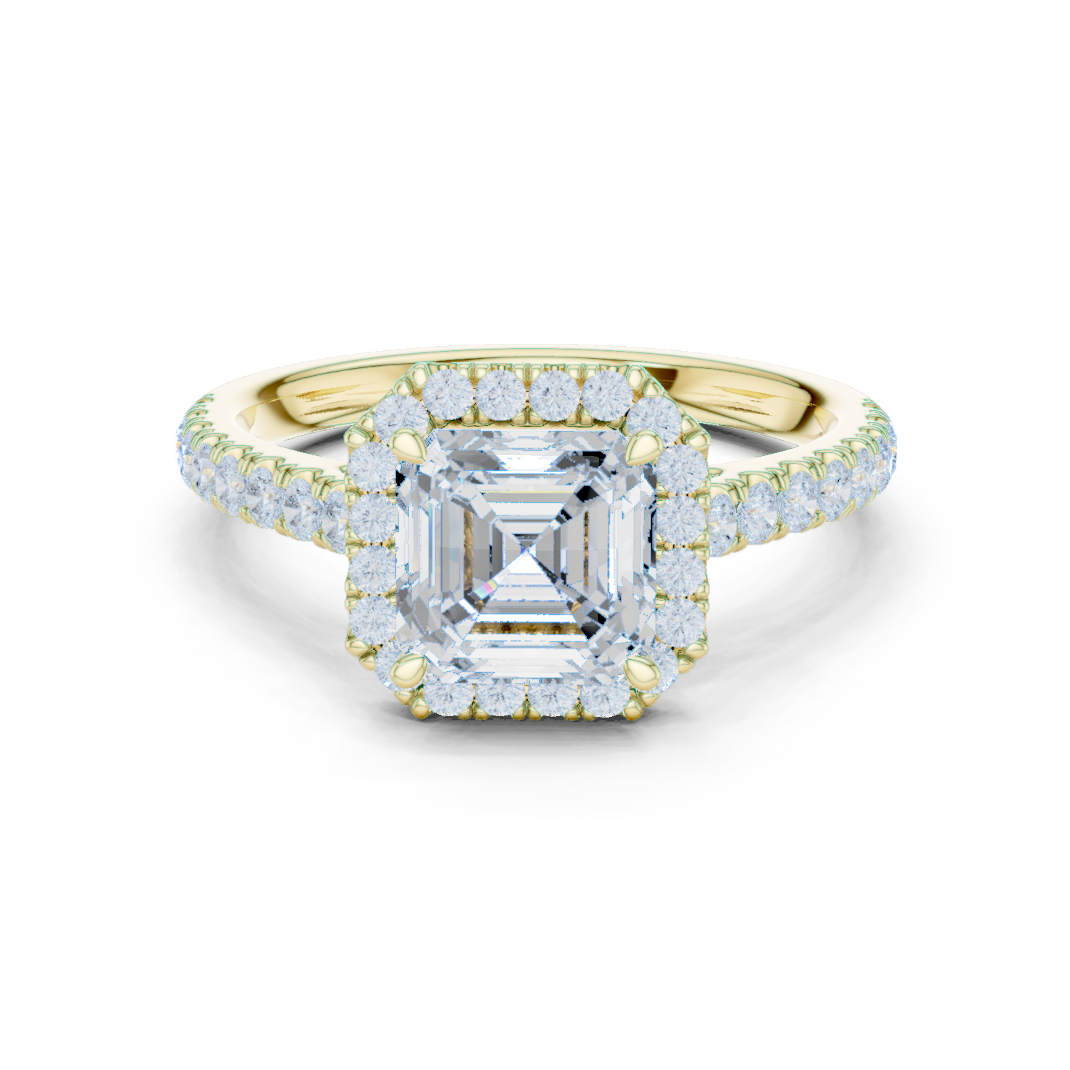 Gold Ring DDLR-118, Asscher center stone, Yellow Gold