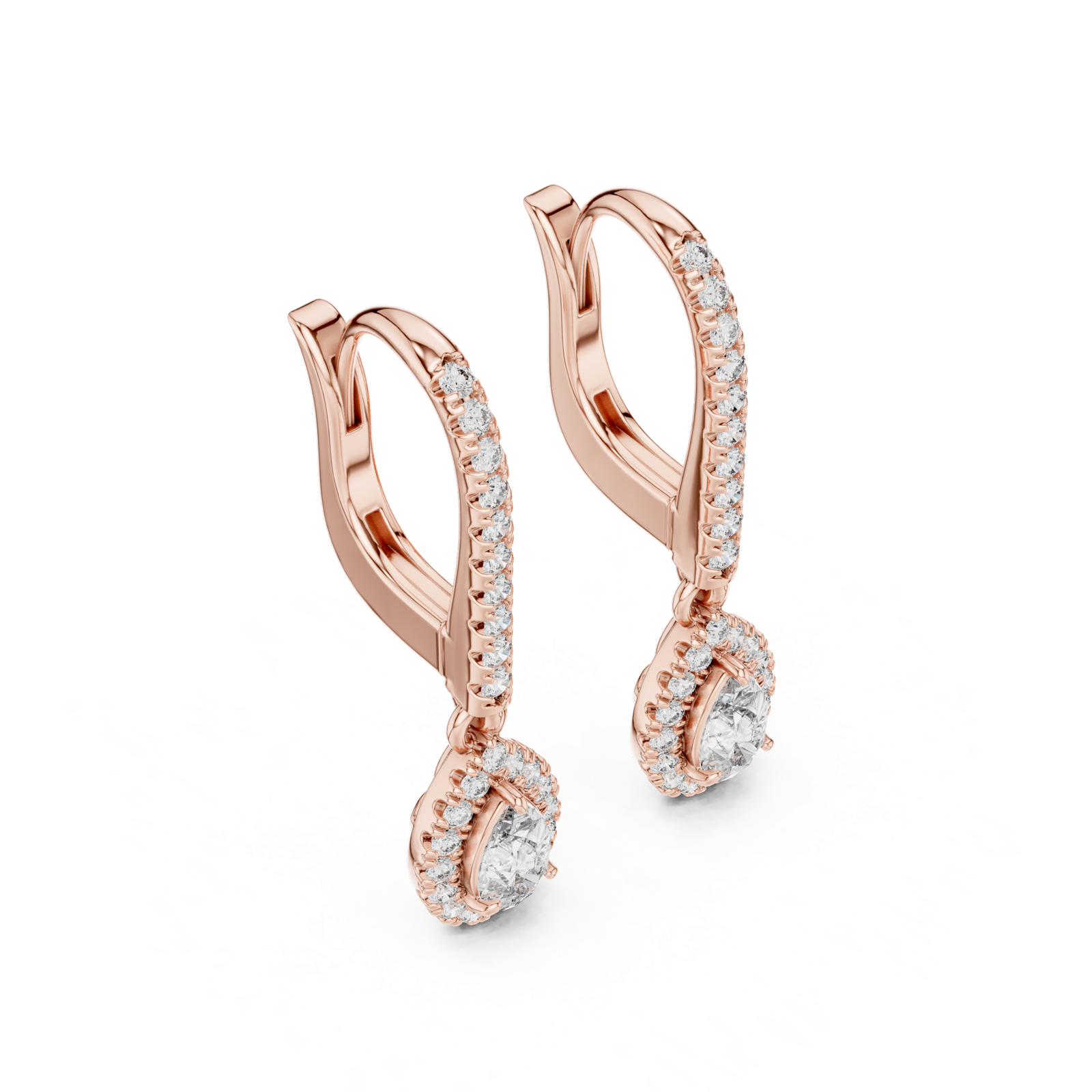 14K Solid Gold Lab Diamond Drop Earrings, Rose Gold, view 2