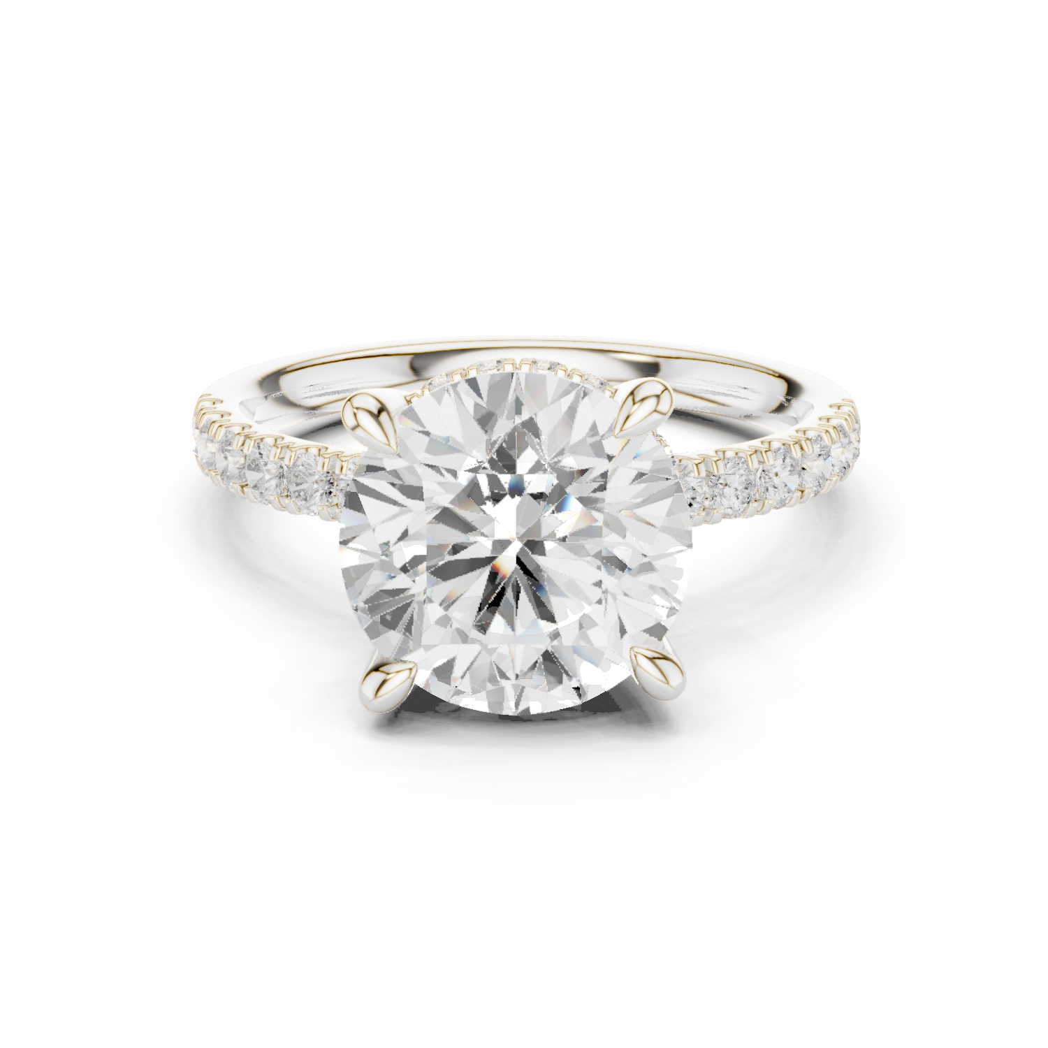 Gold Ring DDLR-259, Round center stone, White Gold