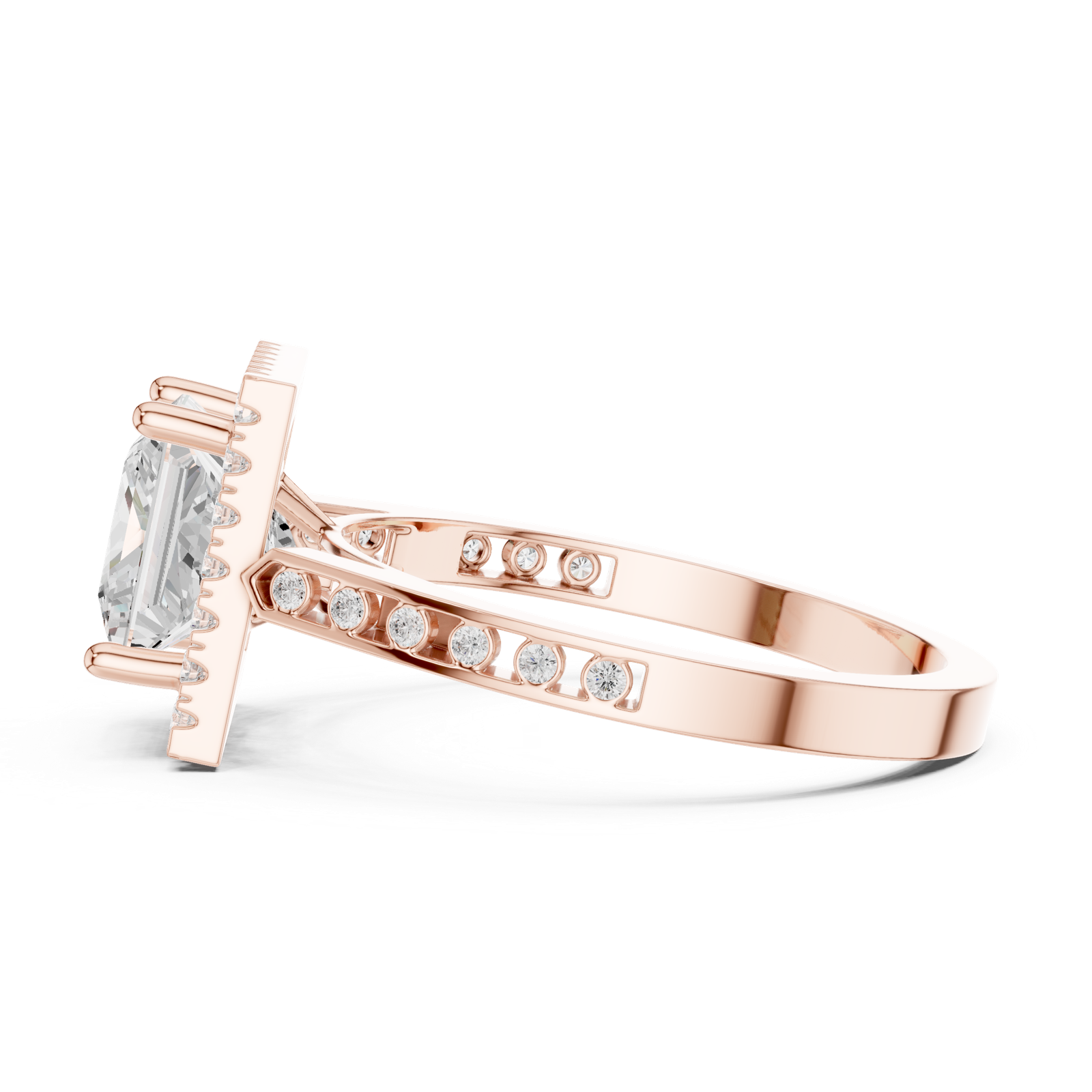 Gold Ring DDLR-349, Princess center stone, Rose Gold, view 3