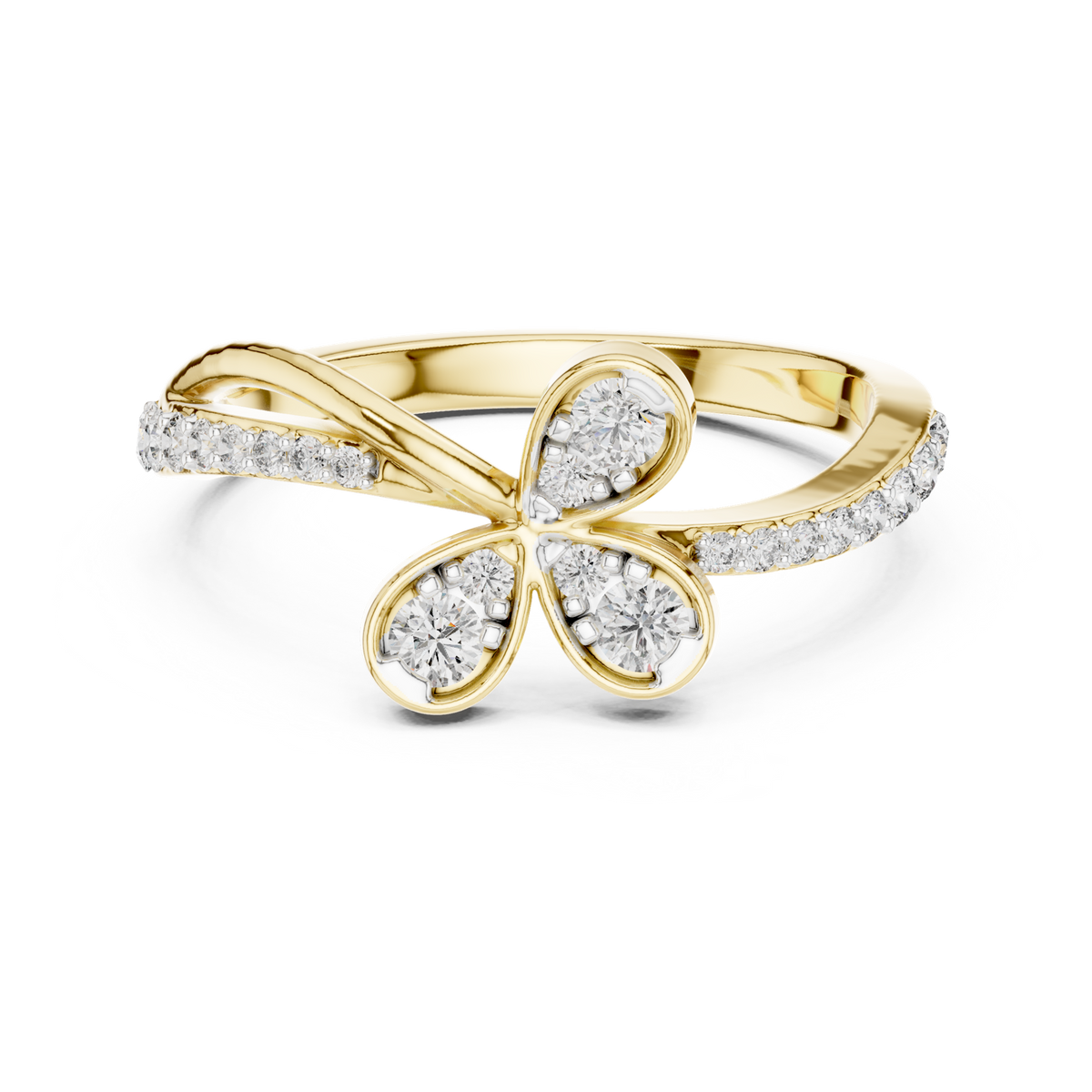 14K Solid Gold Lab Diamond Clover Cluster Ring, Yellow Gold