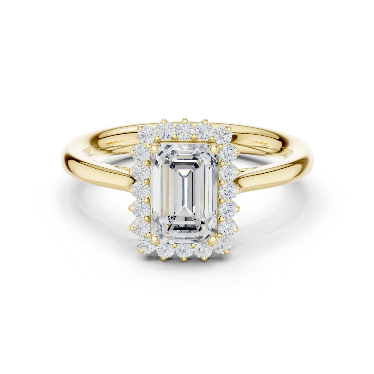 14K Solid Gold Lab Diamond Halo Ring, Yellow Gold