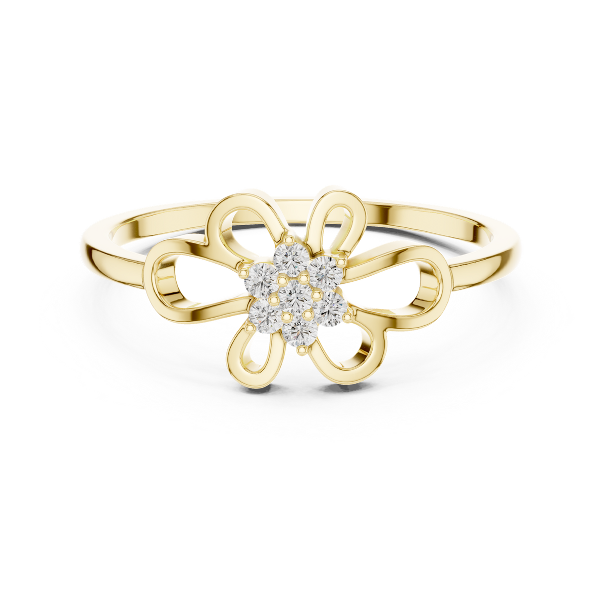 14K Solid Gold Lab Diamond Flower Cluster Ring, Yellow Gold