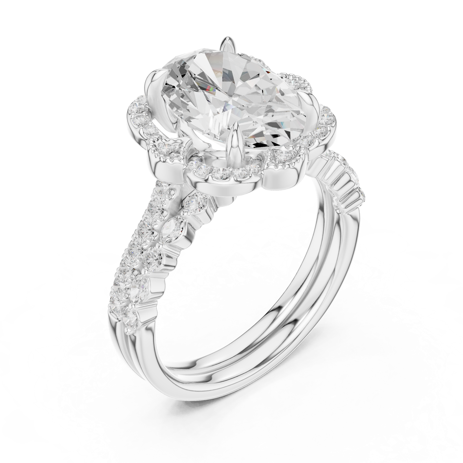 Gold Ring DDLR-442, Oval center stone, White Gold, view 2