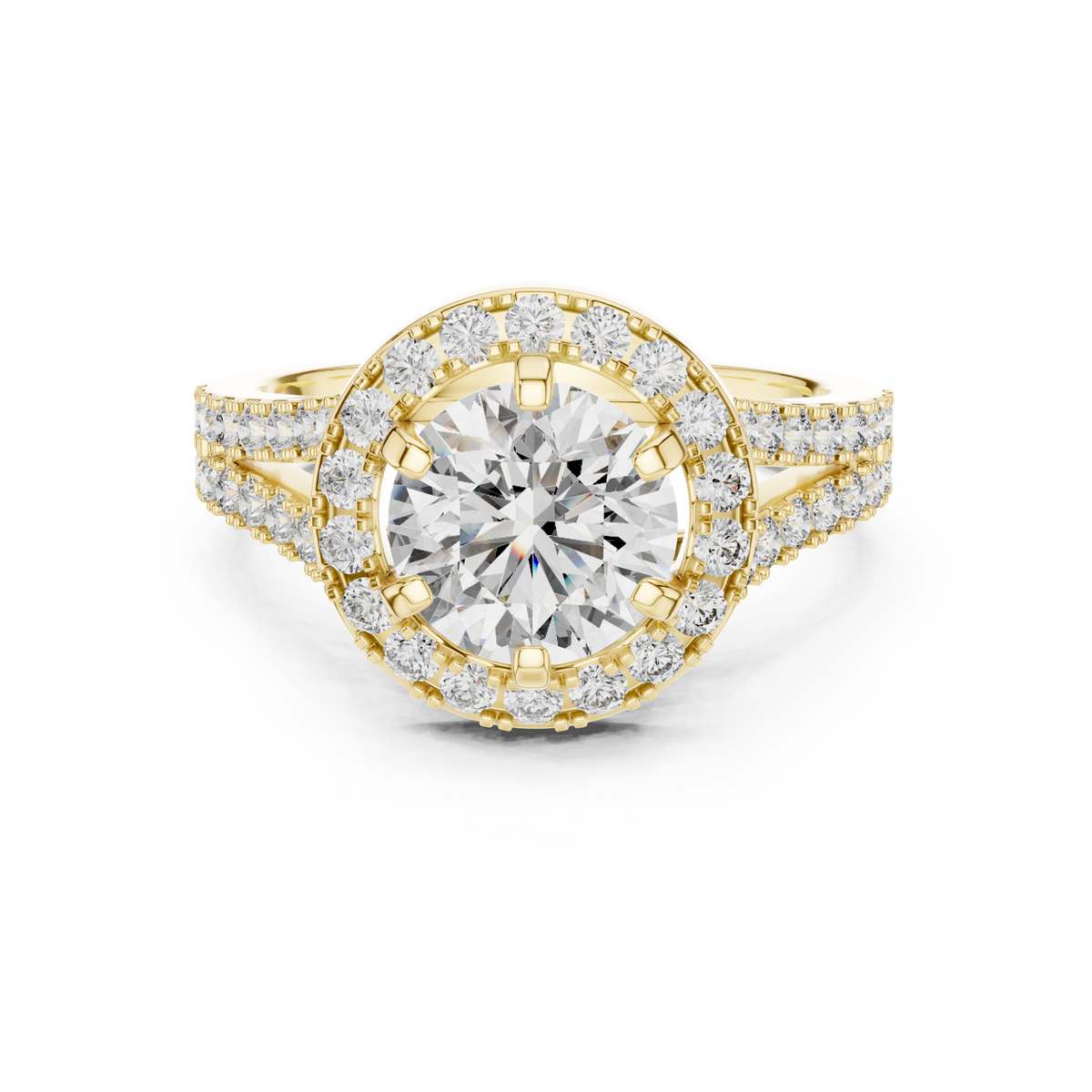 14K Solid Gold Lab Diamond Halo Ring, Yellow Gold