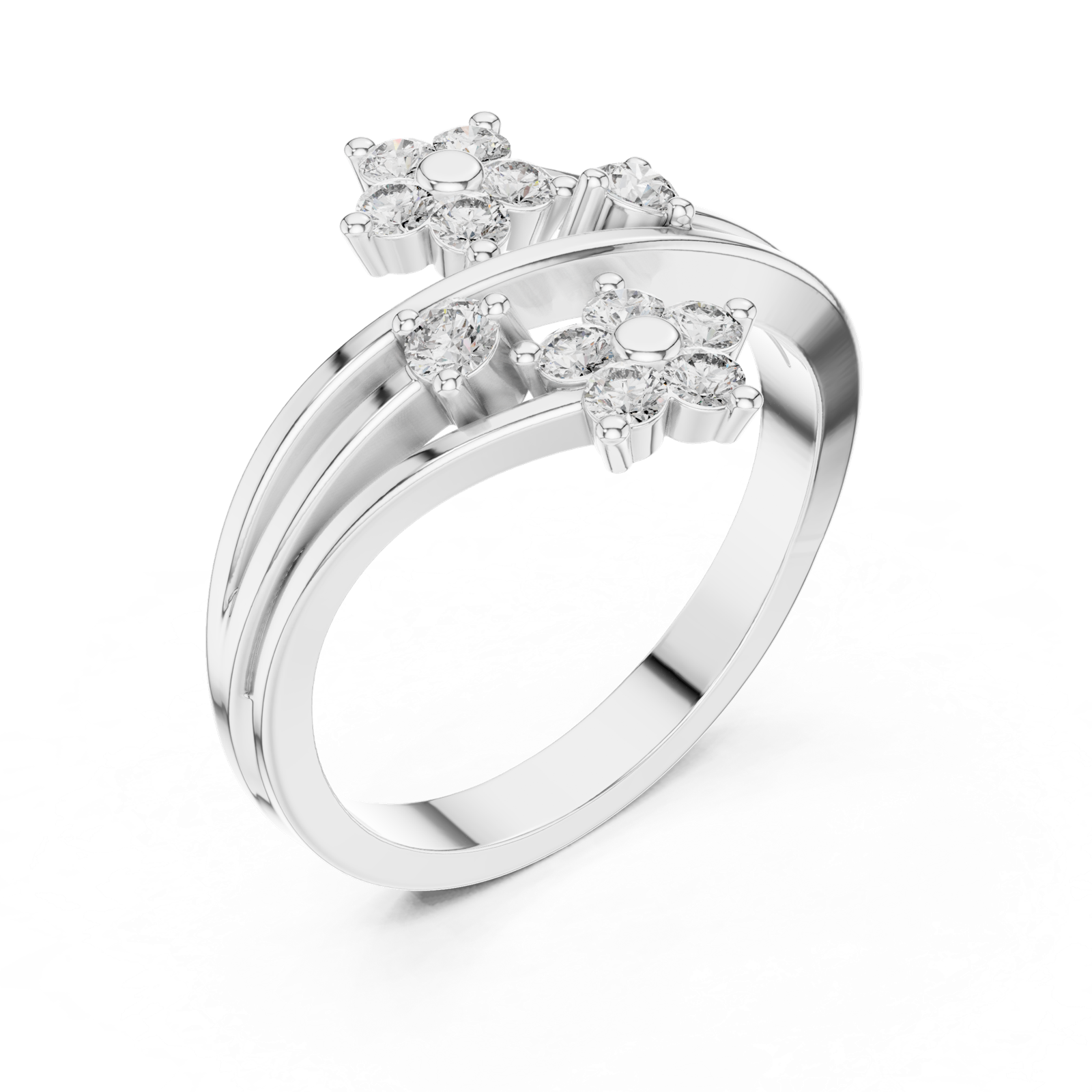 14K Solid Gold Lab Diamond Flower Cluster Ring, White Gold, view 2