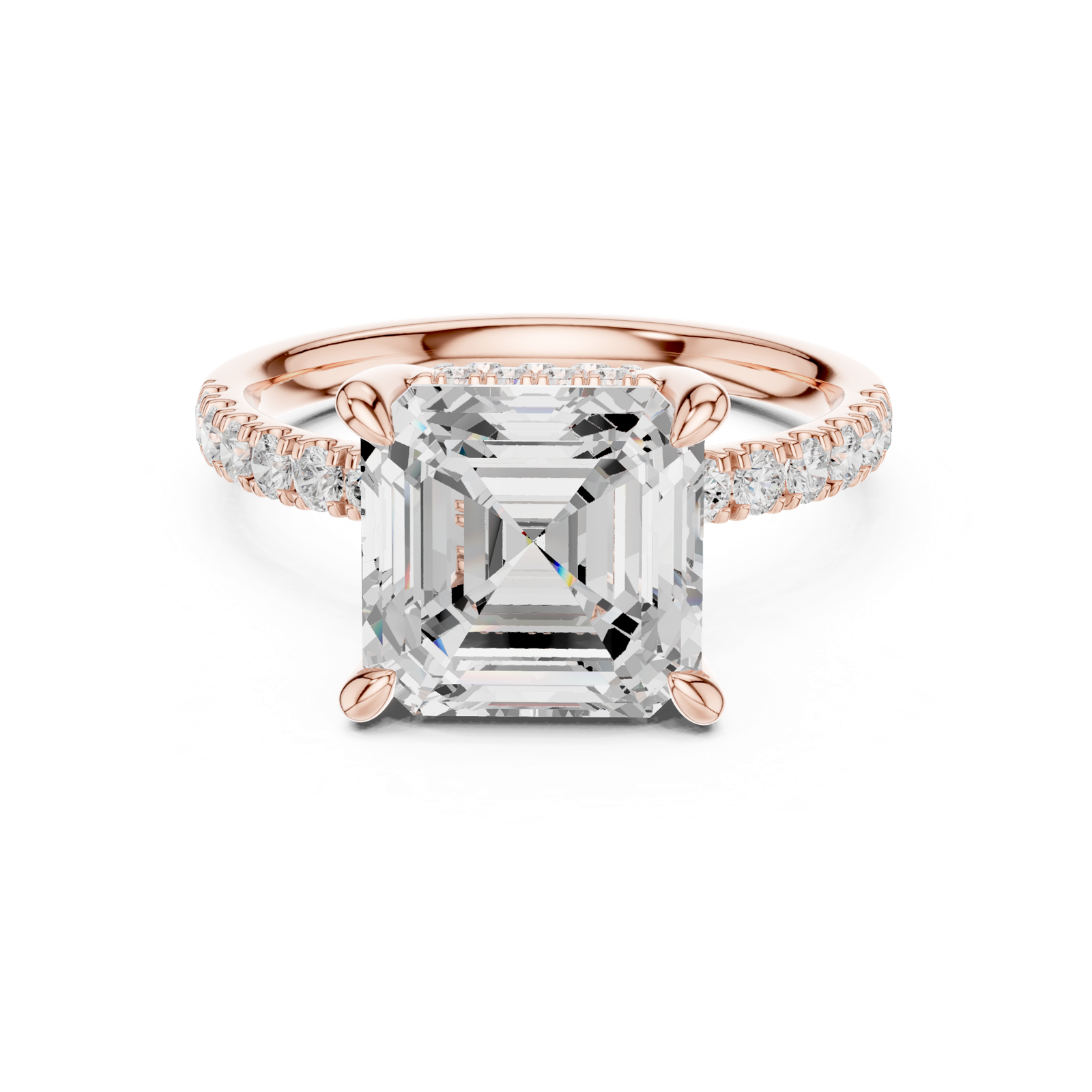 Gold Ring, Asscher center stone, Rose Gold, view 4