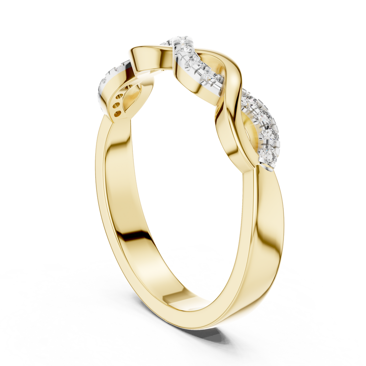 14K Solid Gold Lab Diamond Infinity Twist Ring, Yellow Gold, view 1