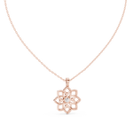 14K Solid Gold Lab Diamond Flower Pendant Necklace, Rose Gold
