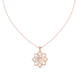 14K Solid Gold Lab Diamond Flower Pendant Necklace, Rose Gold
