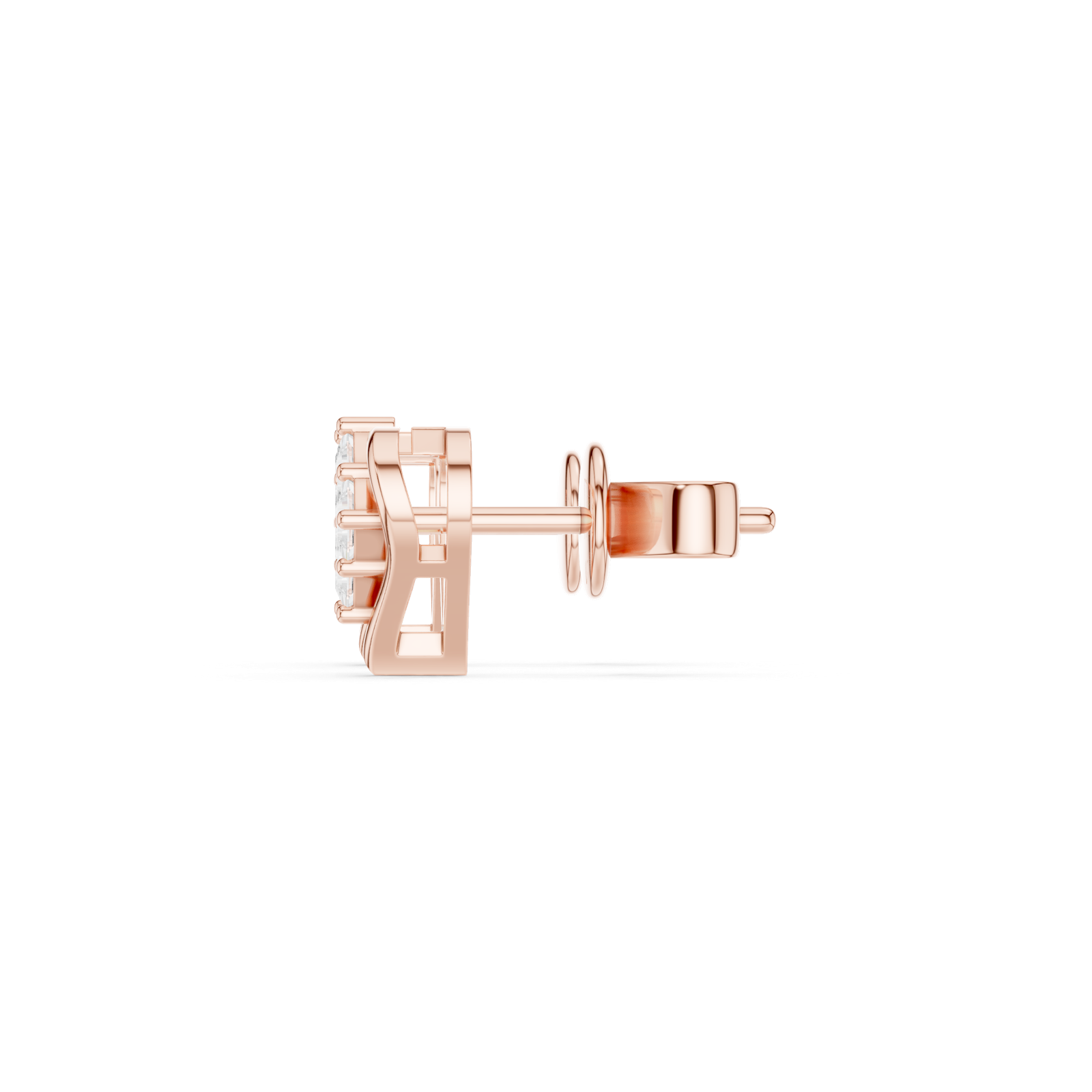 14K Solid Gold Lab Diamond Heart Stud Earrings, Rose Gold, view 3