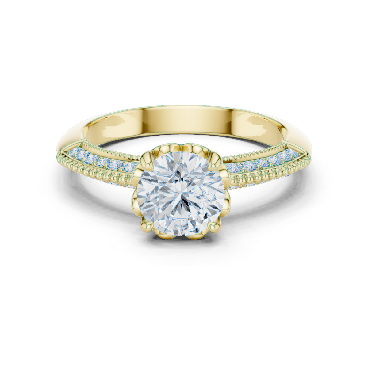 14K Solid Gold Lab Diamond Solitaire Ring, Yellow Gold