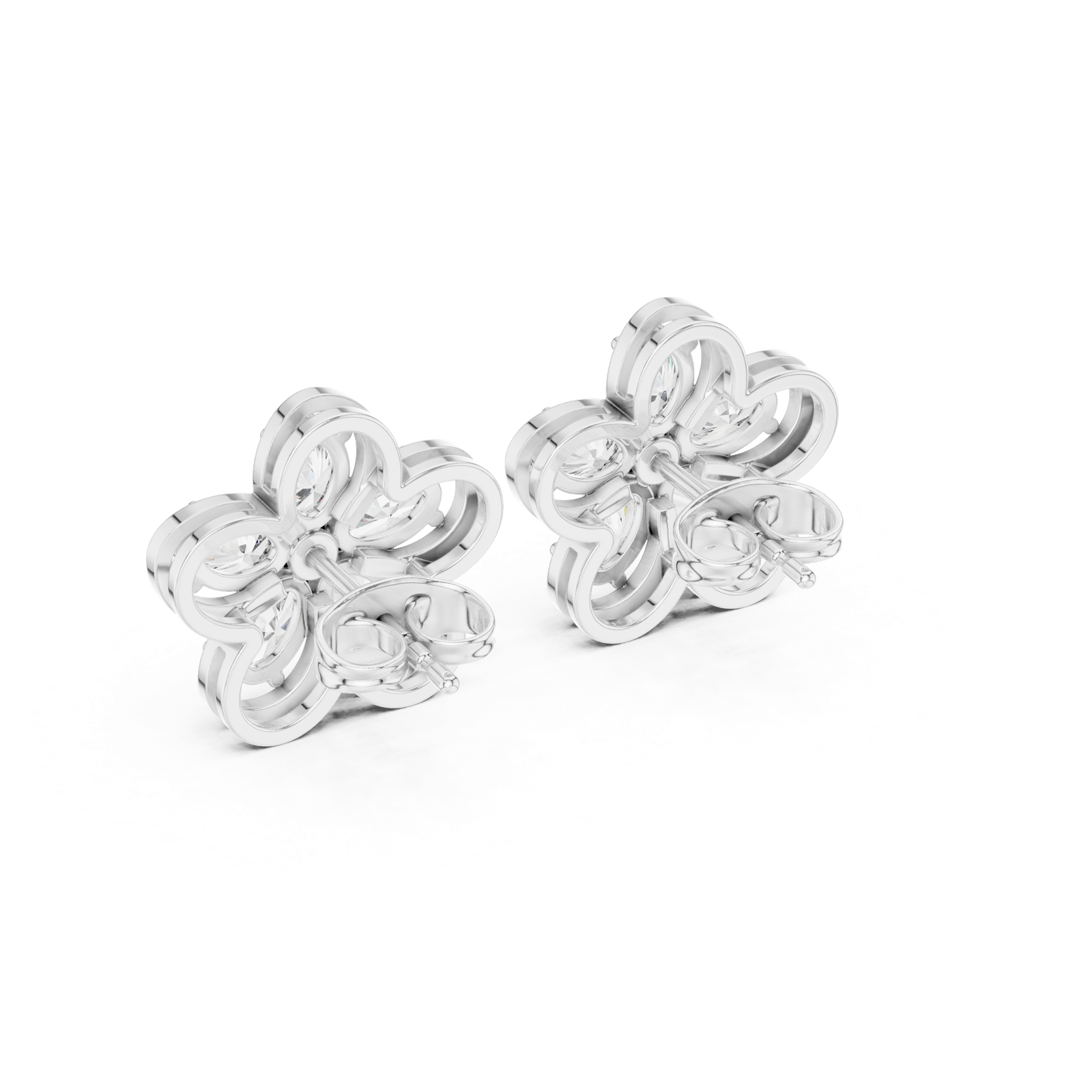 14K Solid Gold Lab Diamond Flower Cluster Earrings, White Gold, view 3