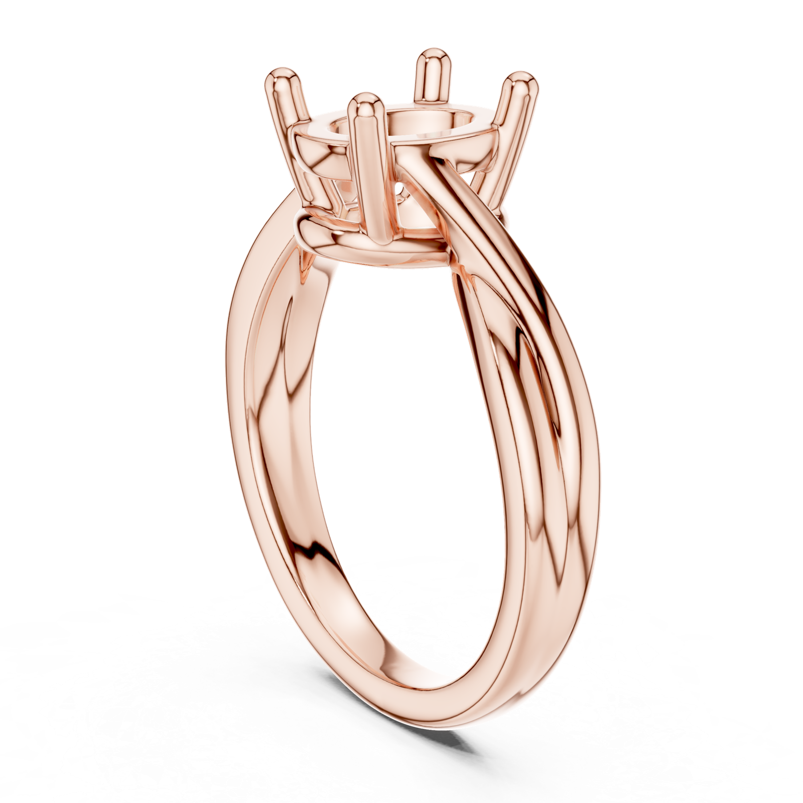 Gold Twisted Band Solitaire Engagement Ring, Oval center stone, Rose Gold, view 1