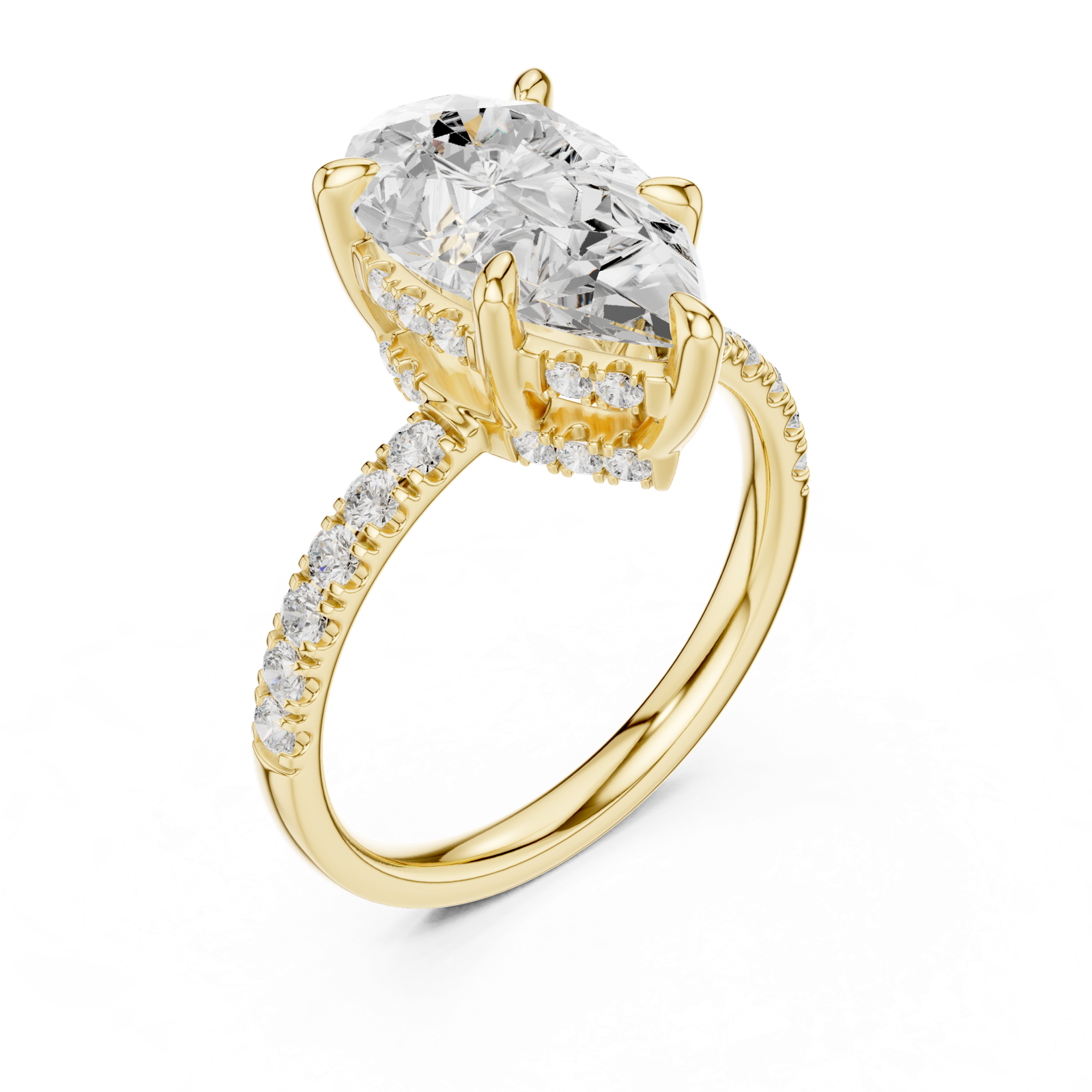 Gold Ring DDLR-259, Pear center stone, Yellow Gold, view 2