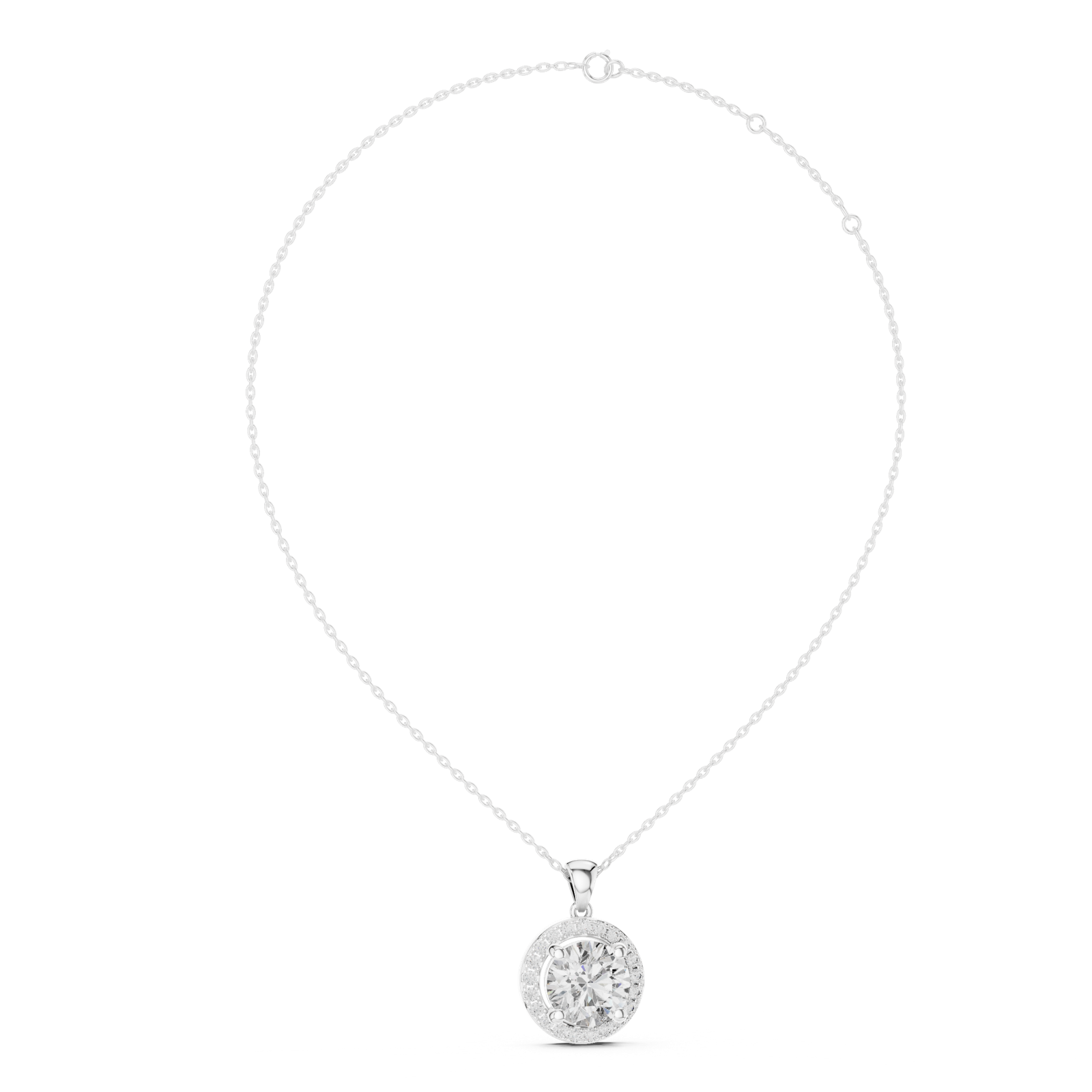14K Solid Gold Lab Diamond Solitaire Pendant Necklace, White Gold, view 1