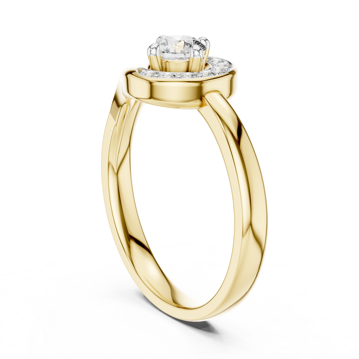 14K Solid Gold Lab Diamond Halo Ring, Yellow Gold, view 1