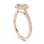 Gold Halo Pave Engagement Ring, Asscher center stone, Rose Gold, view 1