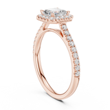 Gold Halo Pave Engagement Ring, Asscher center stone, Rose Gold, view 1