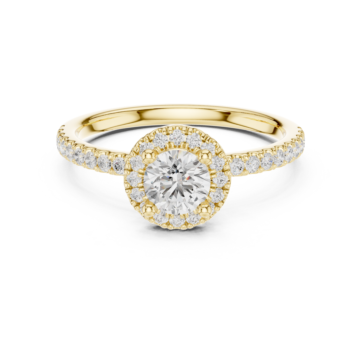 14K Solid Gold Lab Diamond Halo Ring, Yellow Gold