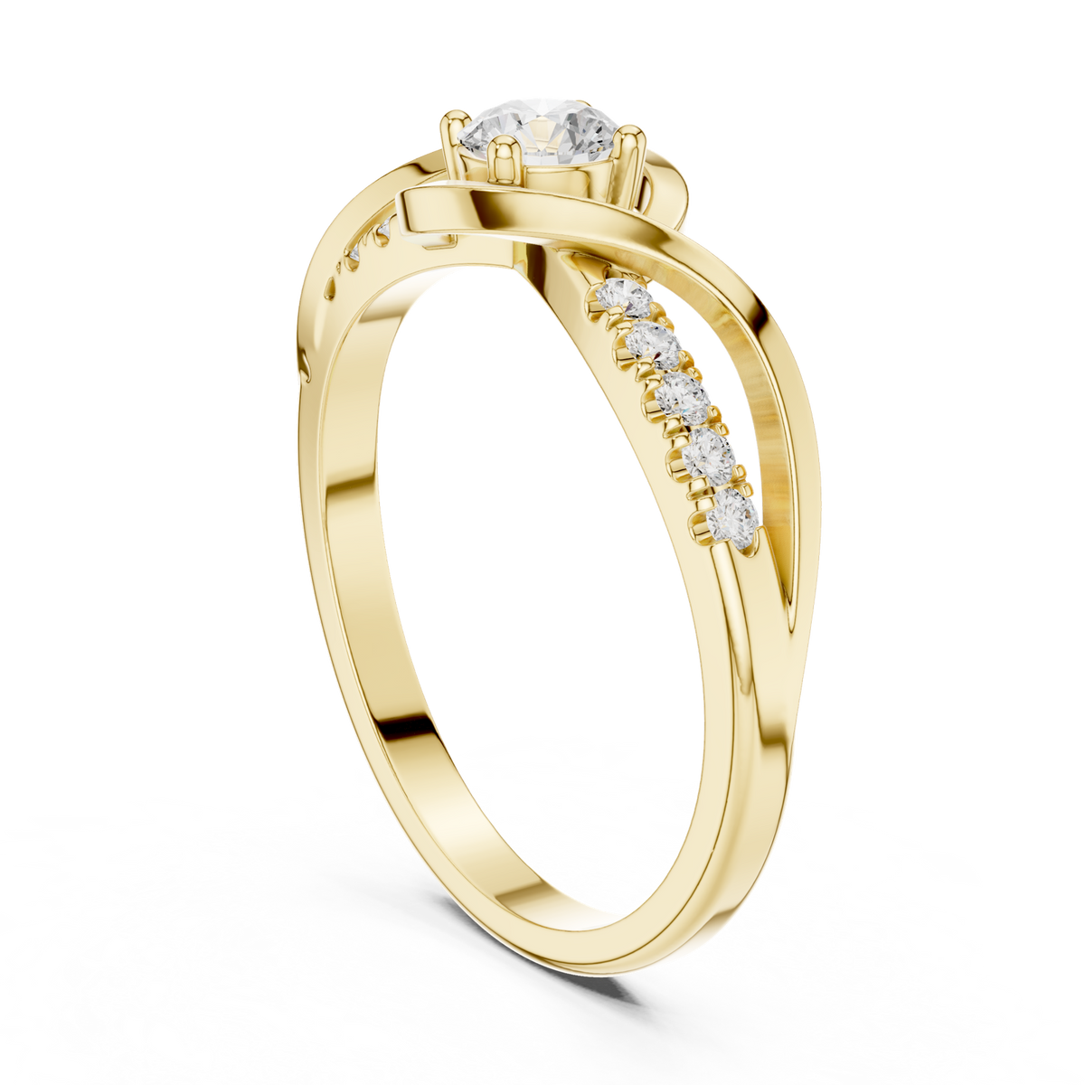 14K Solid Gold Lab Diamond Twist Ring, Yellow Gold, view 1