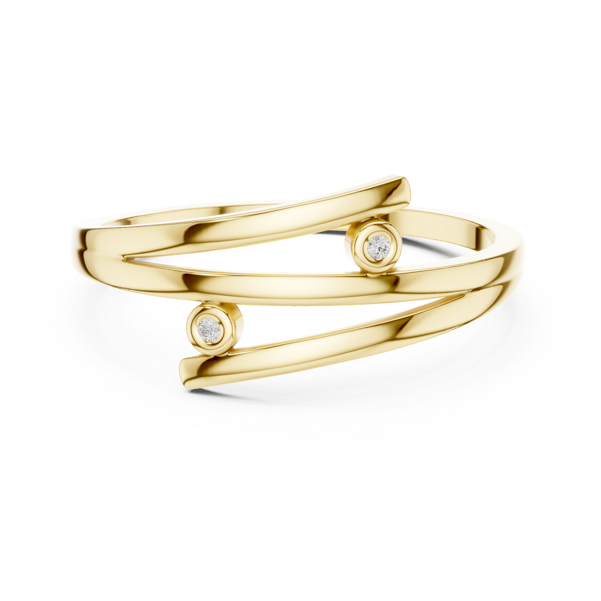 14K Solid Gold Lab Diamond Crossover Ring, Yellow Gold