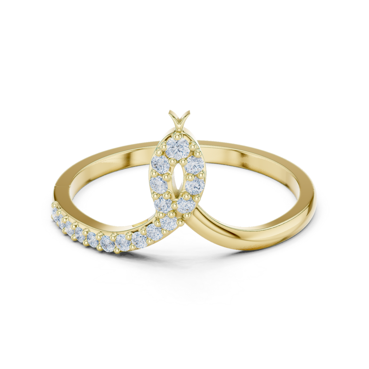 14K Solid Gold Lab Diamond Crossover Ring, Yellow Gold