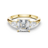 Gold Ring DDLR-035, Asscher center stone, Yellow Gold