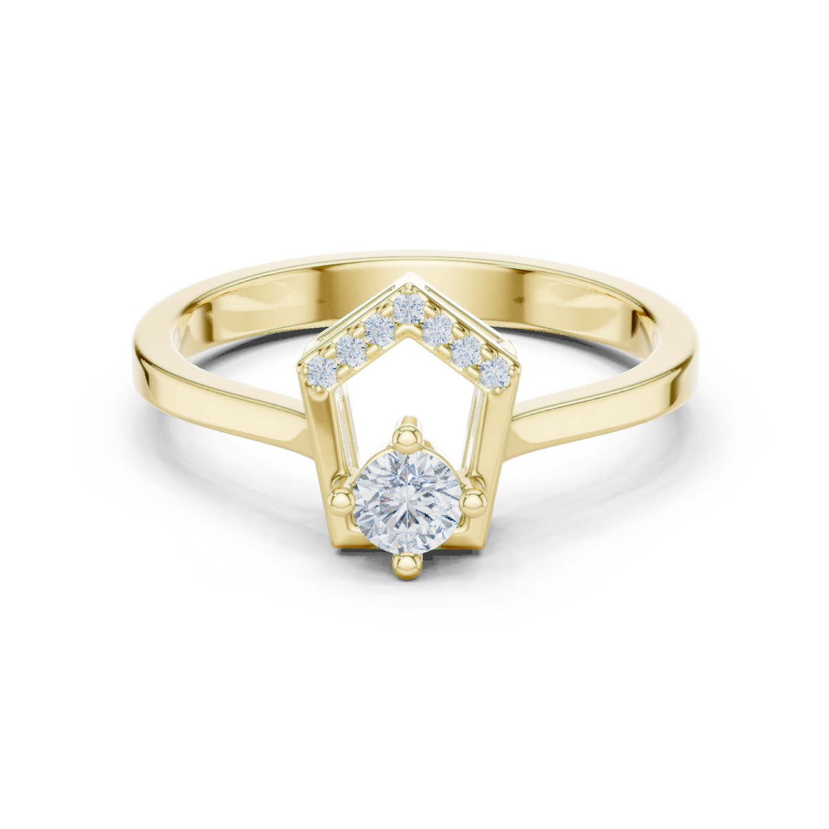 14K Solid Gold Lab Diamond Solitaire Ring, Yellow Gold